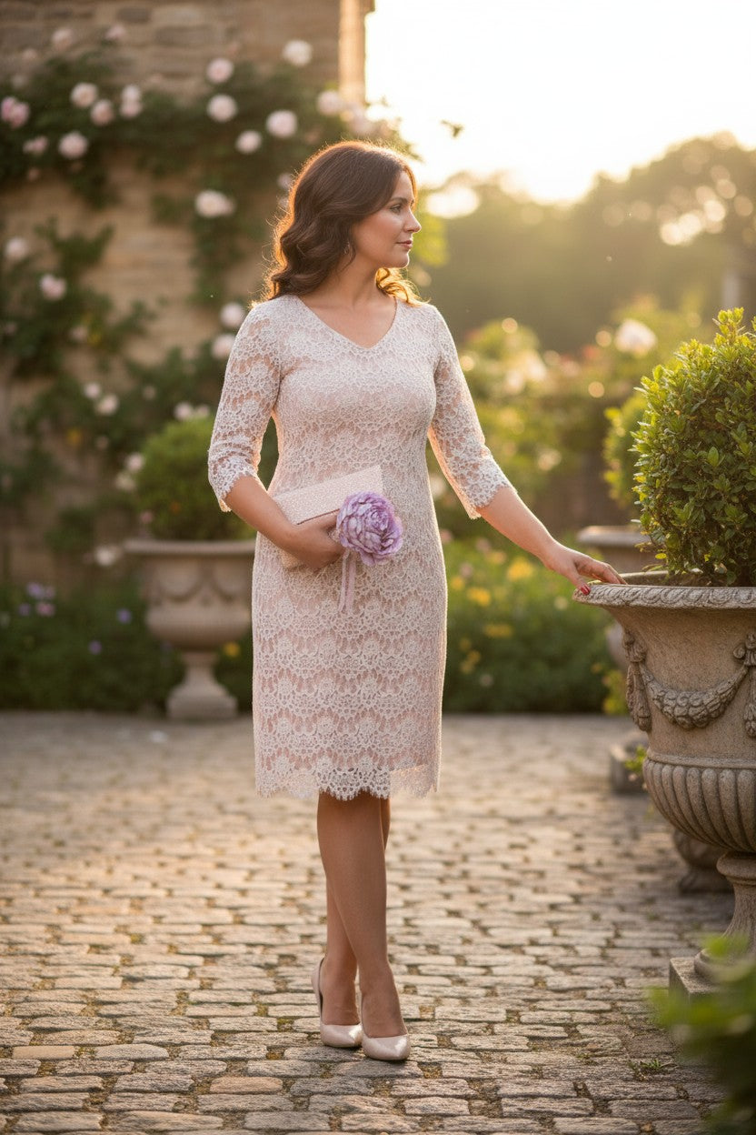 Powder pink lace party dress