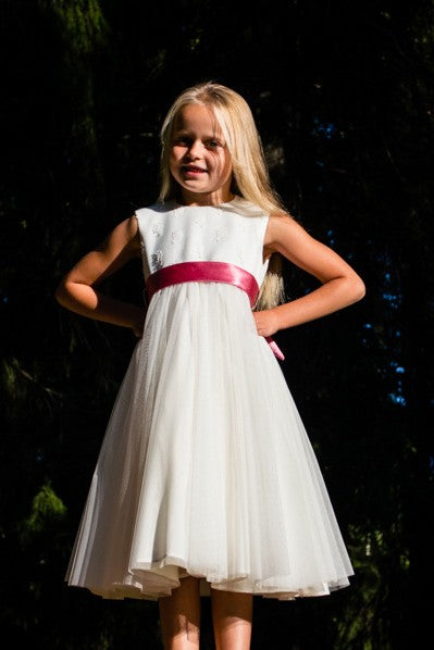 Children's party dress with a fluffy tulle skirt