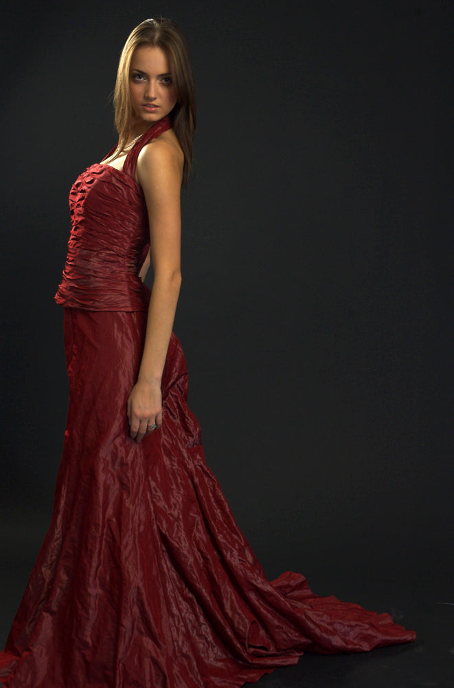 Long formal taffeta skirt with a train