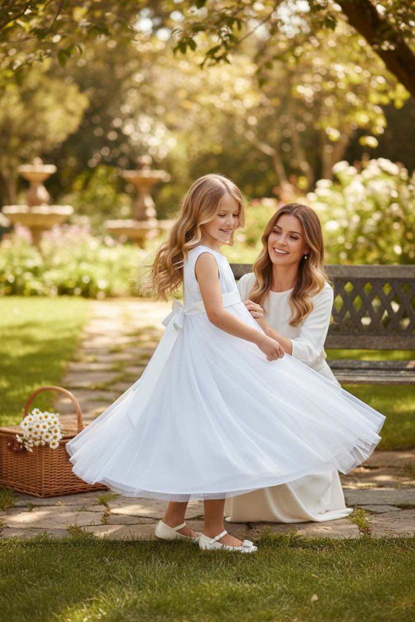 Children's party dress with a fluffy tulle skirt