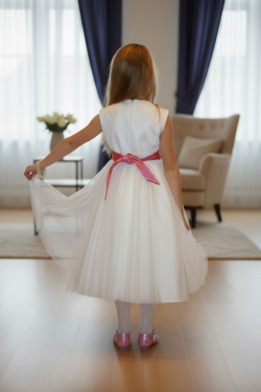 Children's party dress with a fluffy tulle skirt