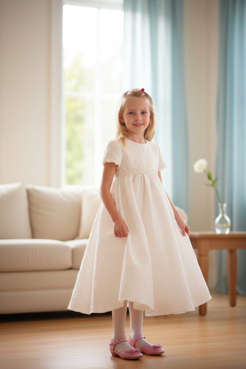 Girls' dress made of natural white raw silk