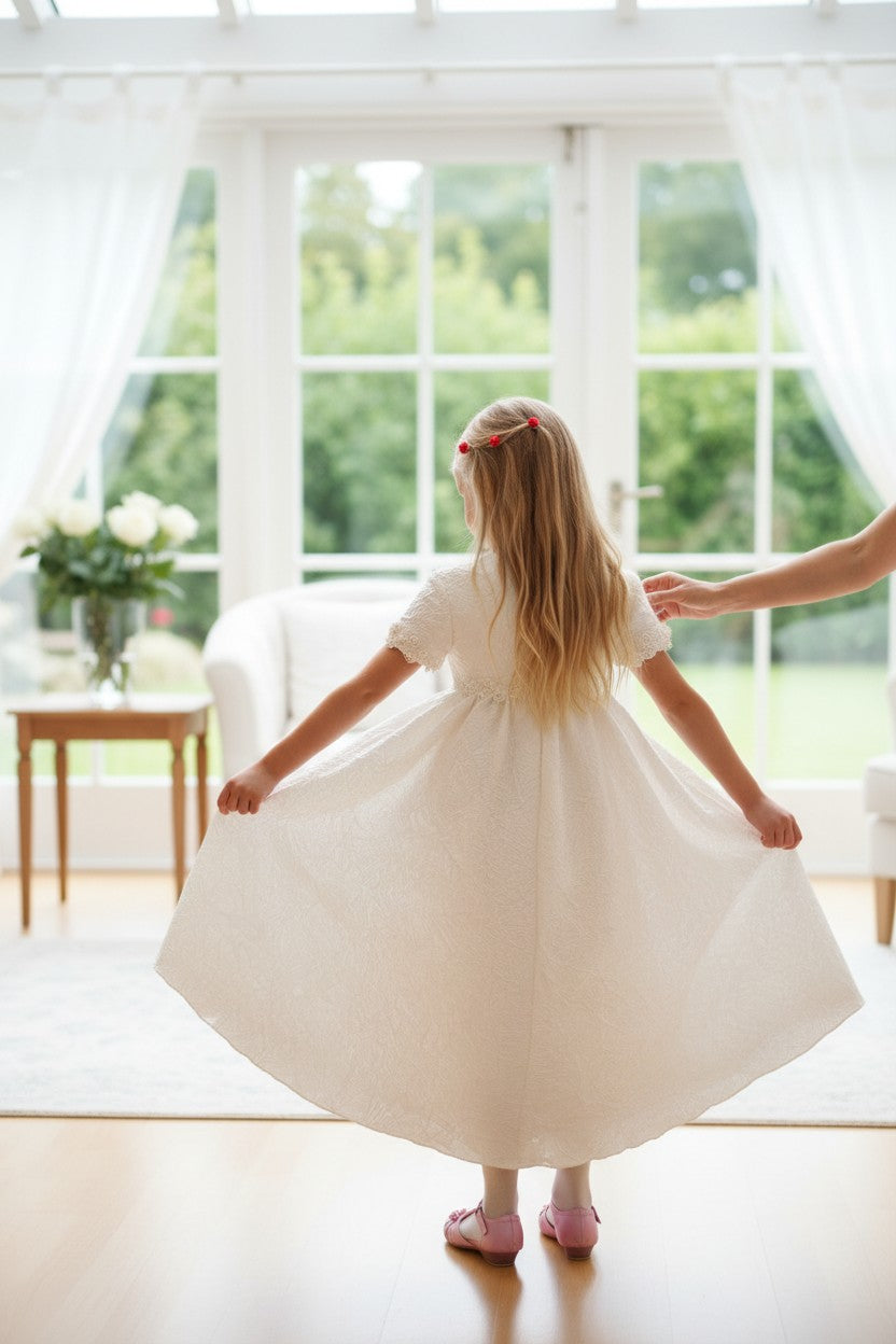 Girls' dress made of natural white raw silk