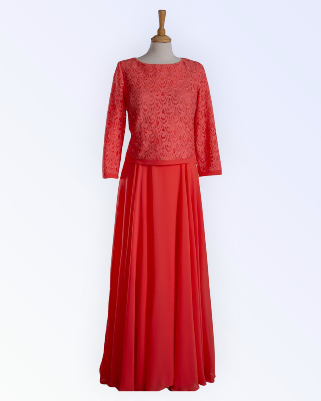 Coral pink two-piece evening dress