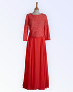 Coral pink two-piece evening dress