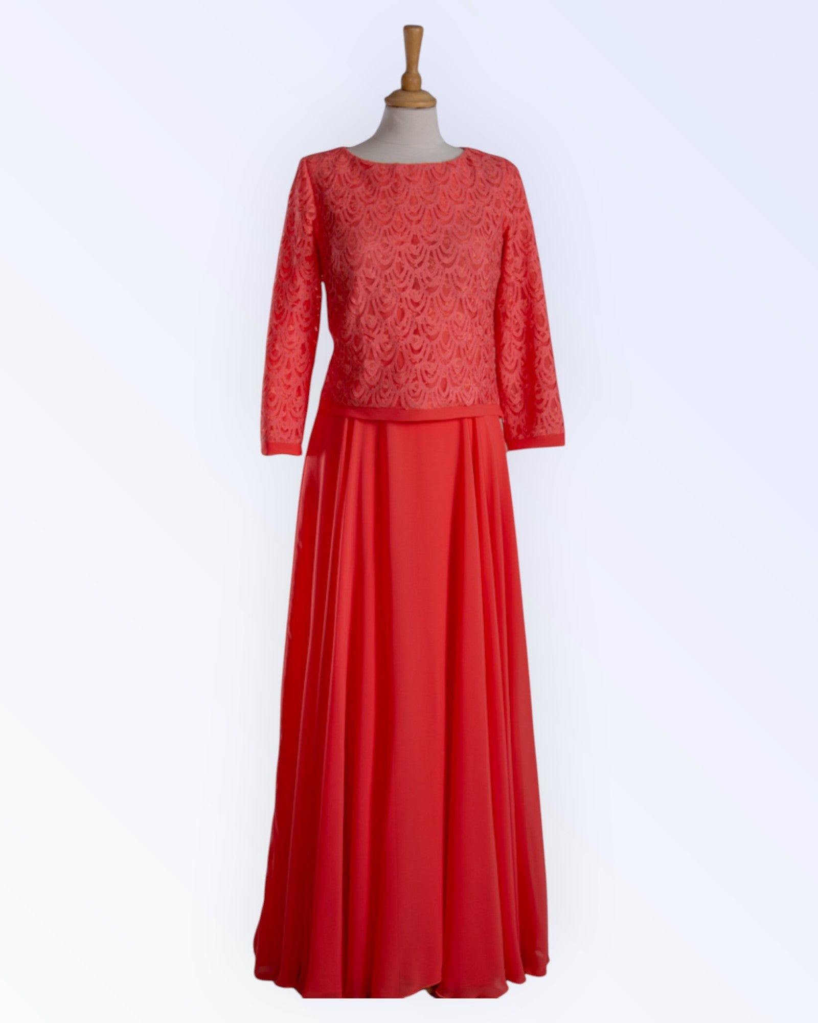 Coral pink two-piece evening dress