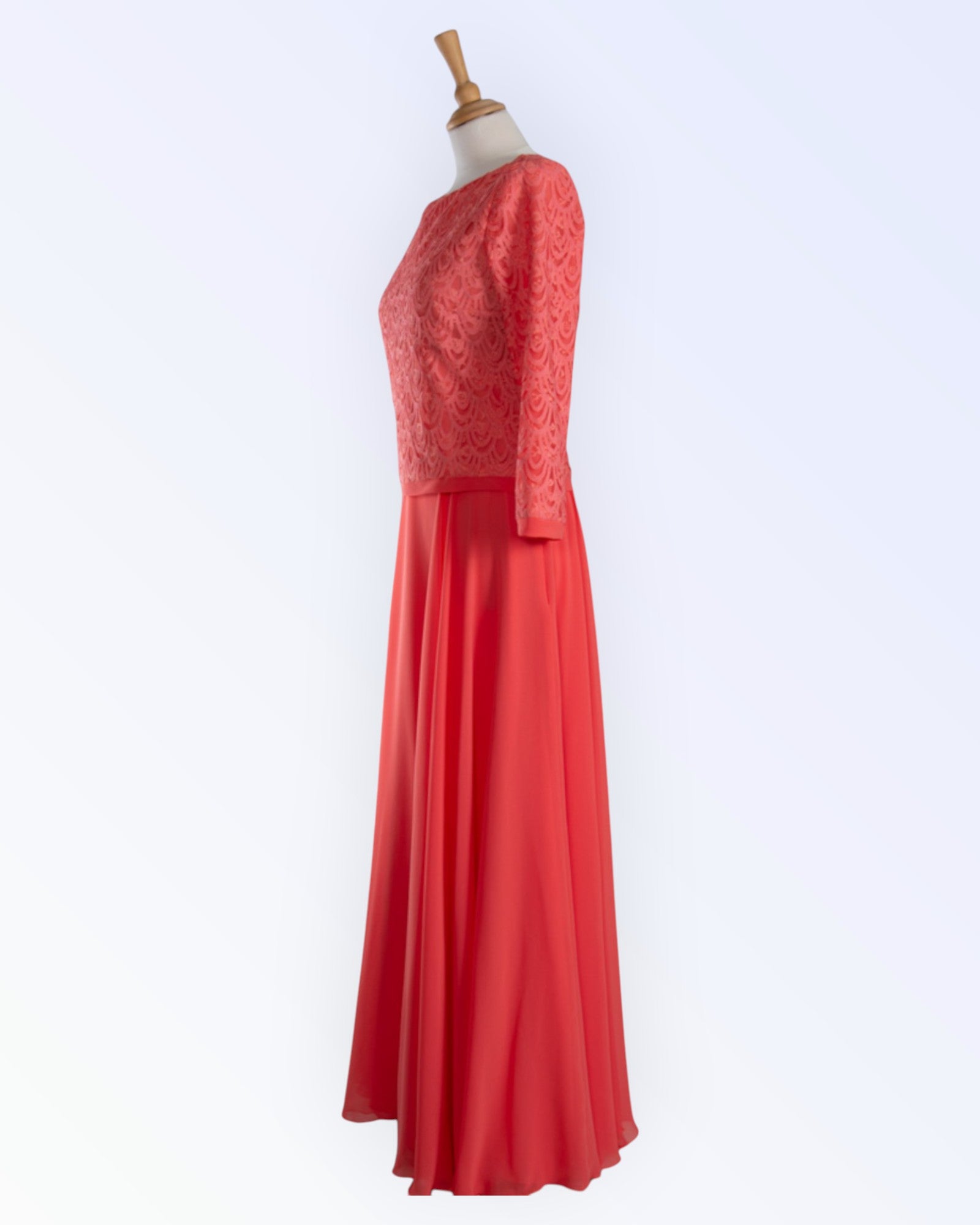 Coral pink two-piece evening dress