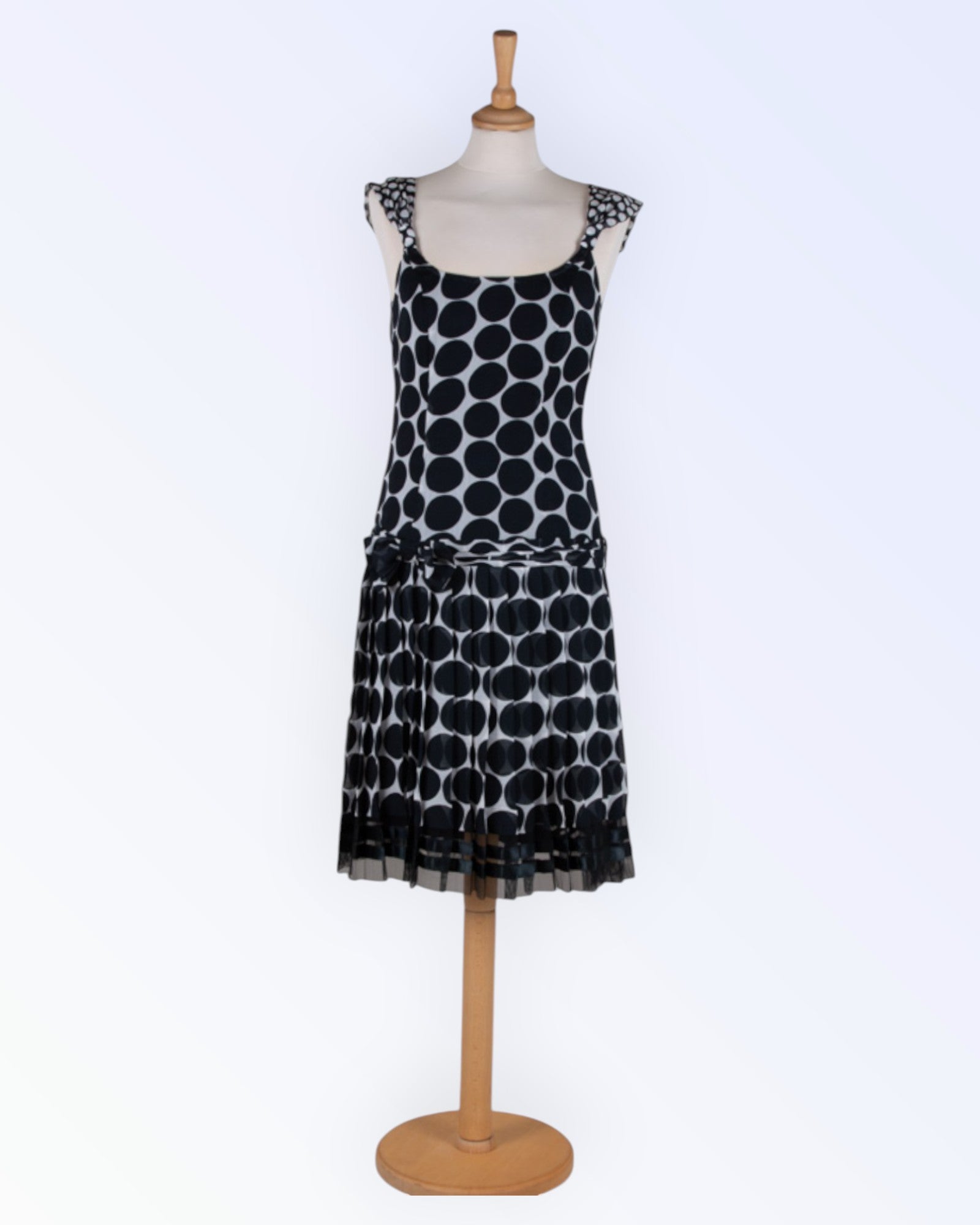 Black and white polka dot chiffon dress
