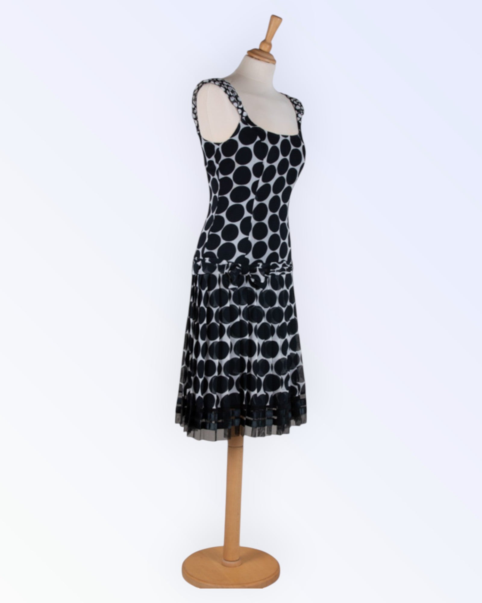 Black and white polka dot chiffon dress