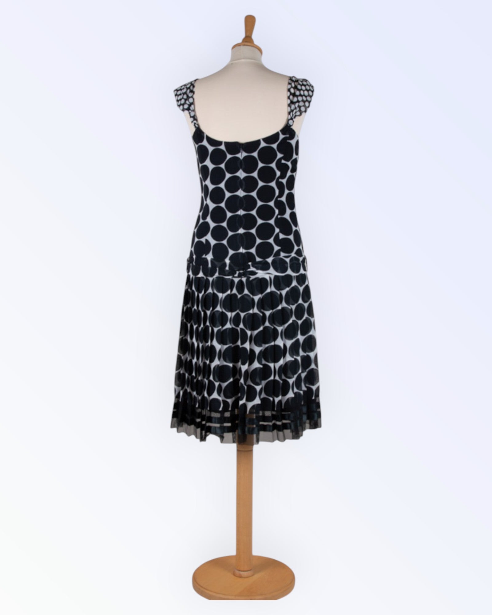 Black and white polka dot chiffon dress