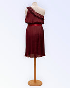 Pleated burgundy chiffon dress