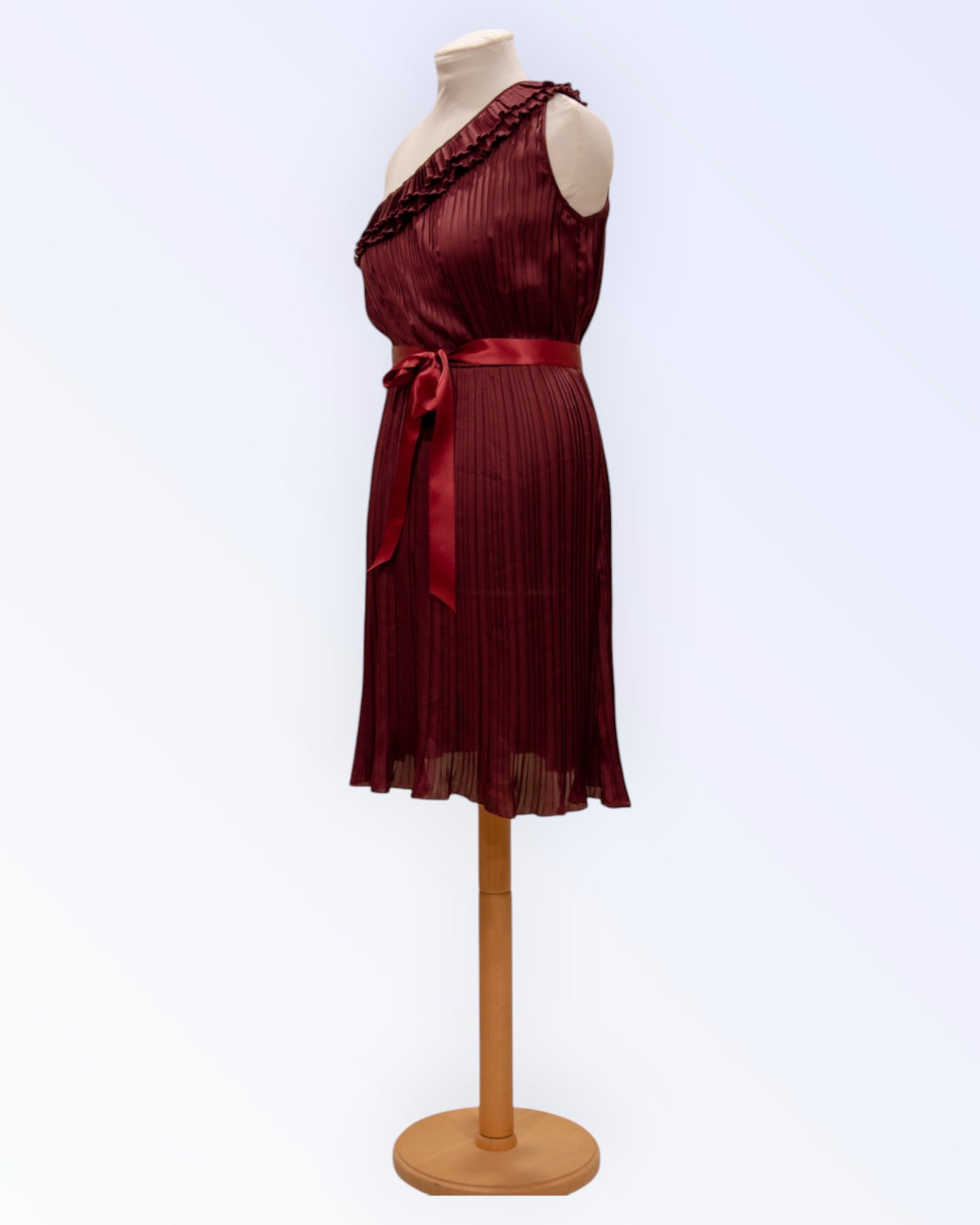 Pleated burgundy chiffon dress