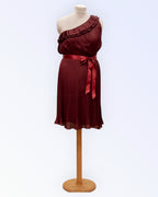 Pleated burgundy chiffon dress