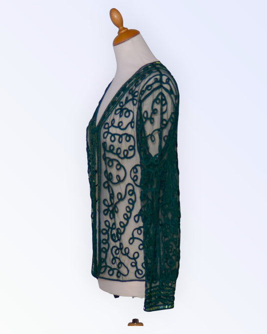 Martinelli retro dark green lace cardigan
