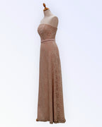 Beige lace long formal dress