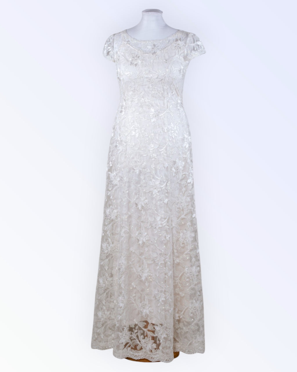 Sheer tulle lace wedding dress with sequins