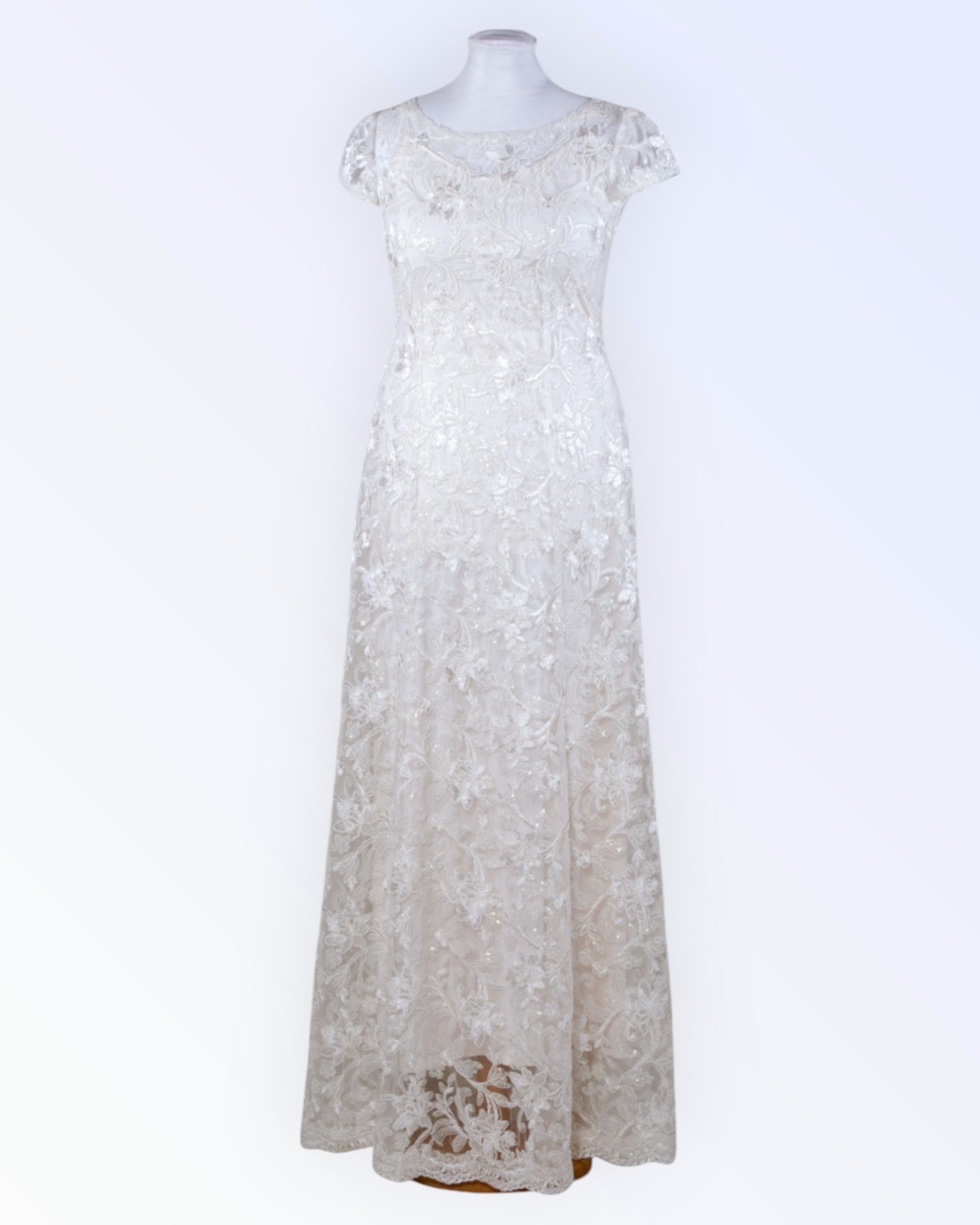 Sheer tulle lace wedding dress with sequins