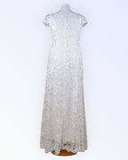 Sheer tulle lace wedding dress with sequins