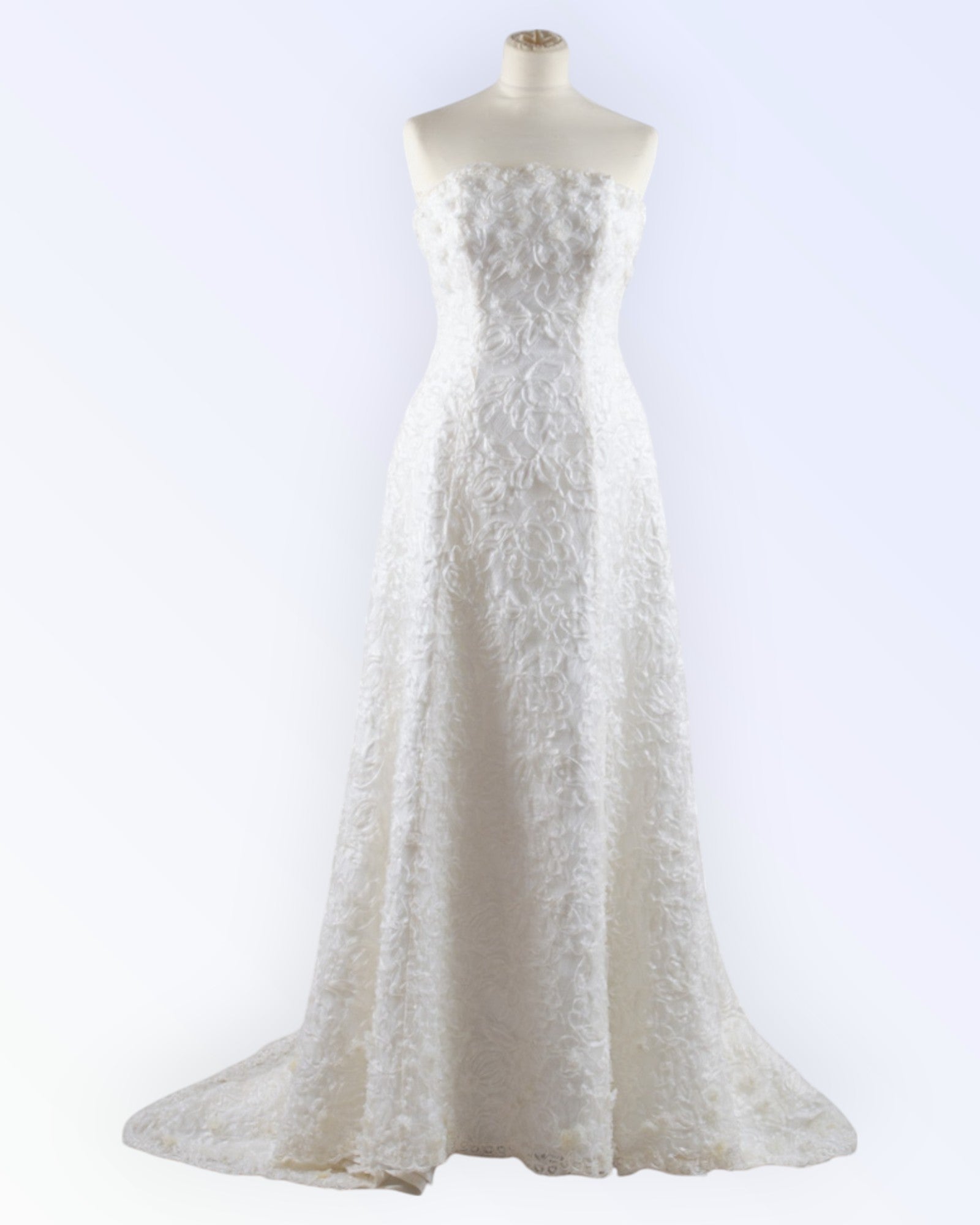 Off-white lace wedding dress with train