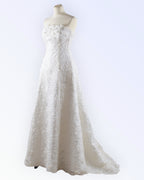 Off-white lace wedding dress with train