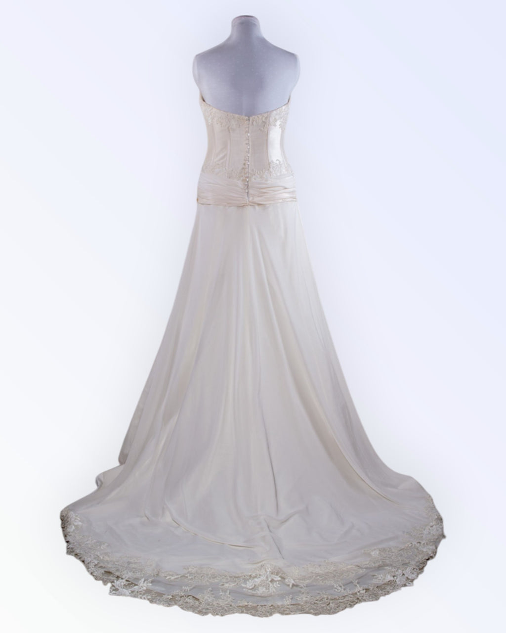 Off-white wedding dress with long train