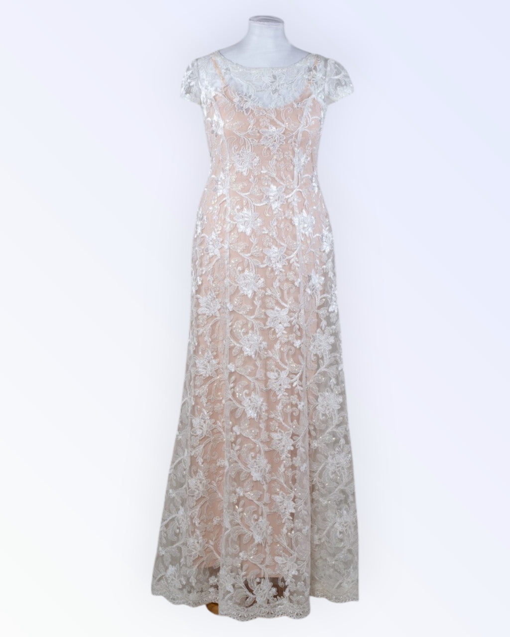 Sheer tulle lace wedding dress with sequins