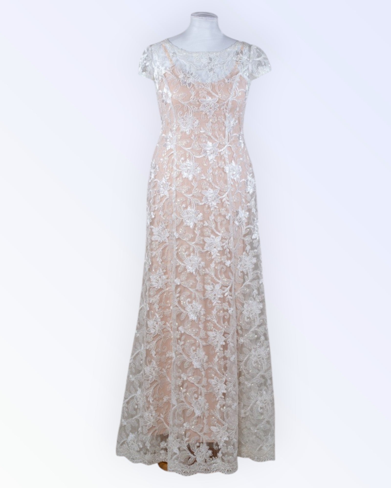 Sheer tulle lace wedding dress with sequins