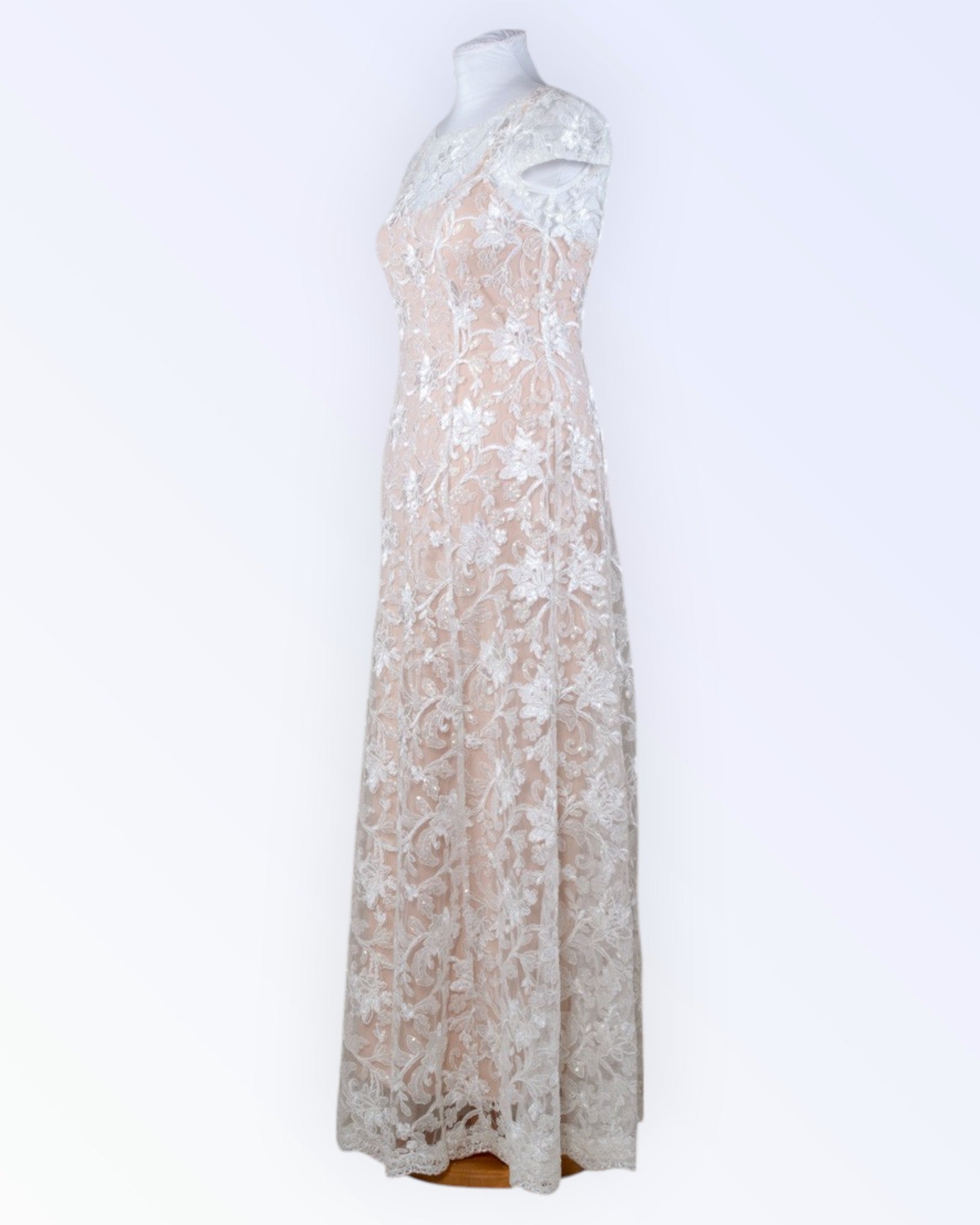 Sheer tulle lace wedding dress with sequins