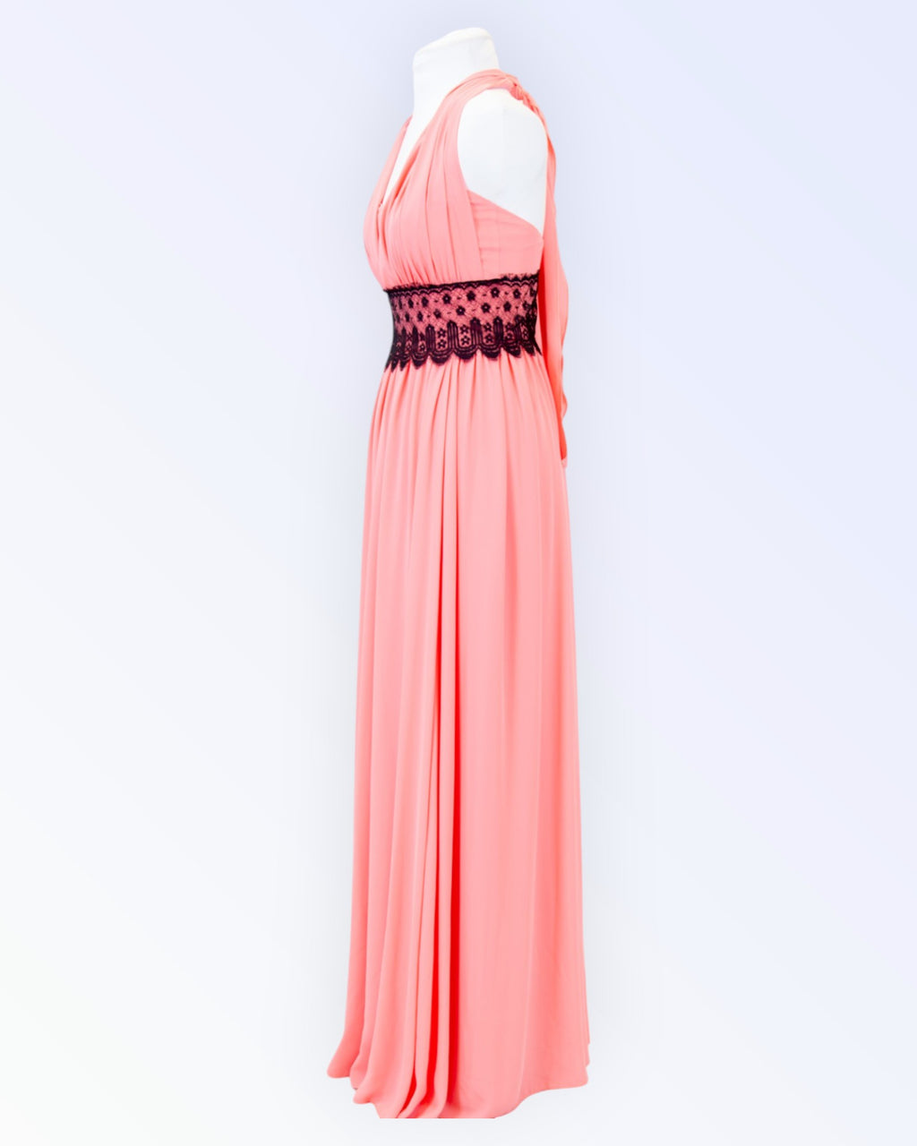 Coral pink chiffon long formal dress