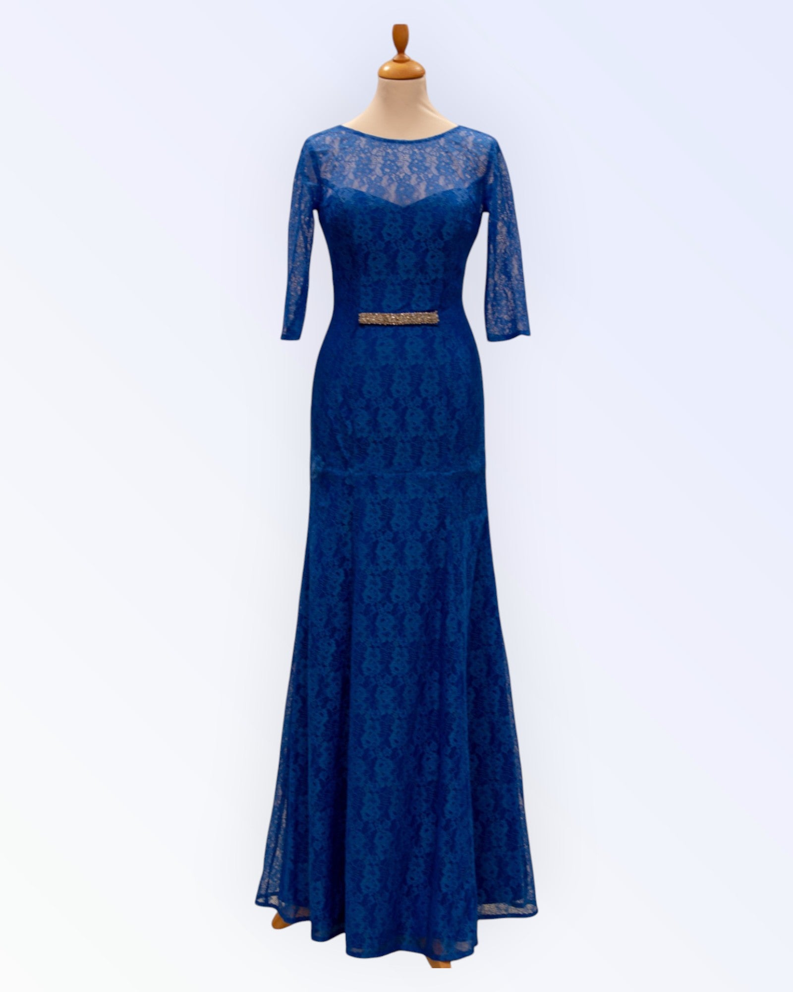 Long blue lace evening dress