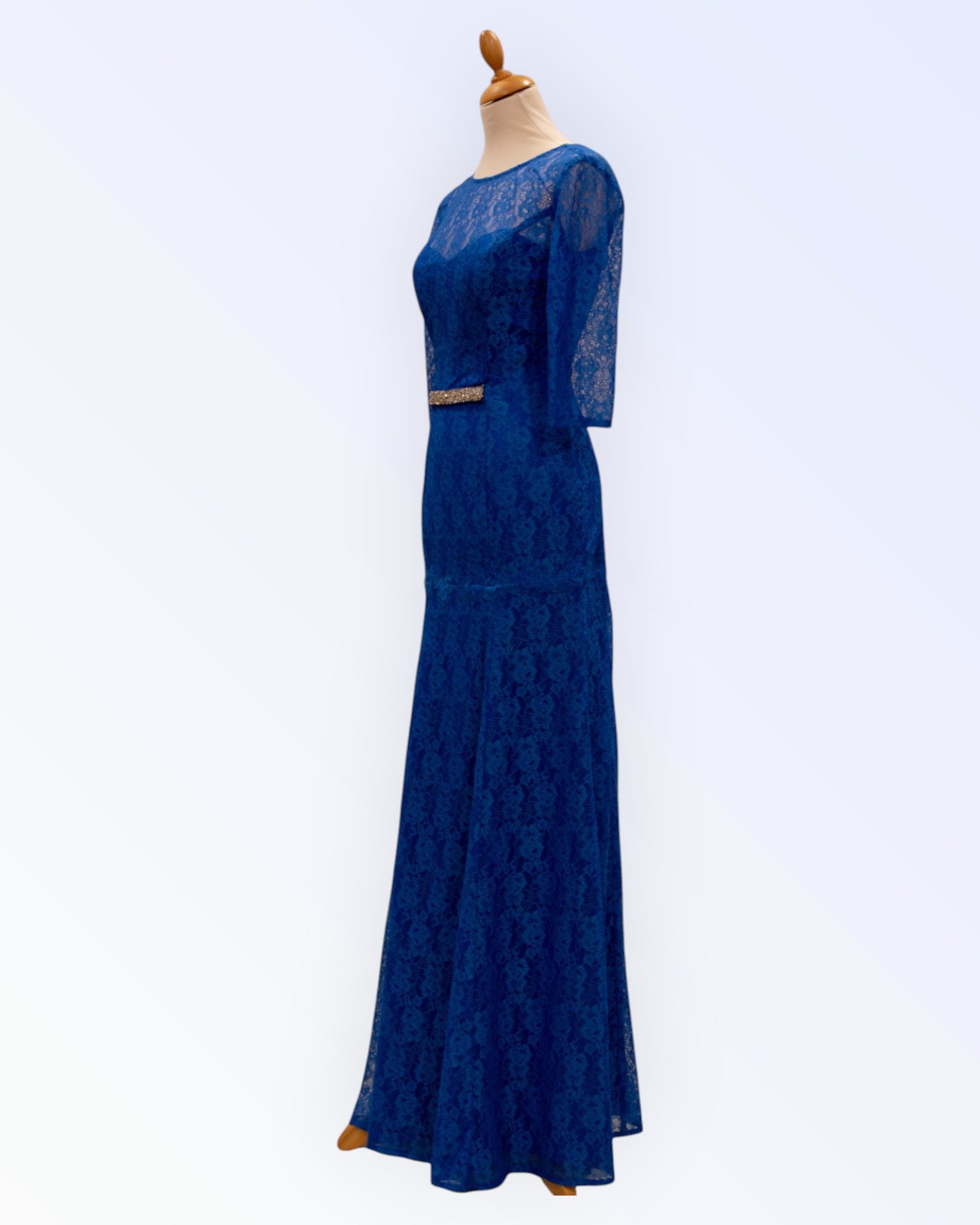 Long blue lace evening dress