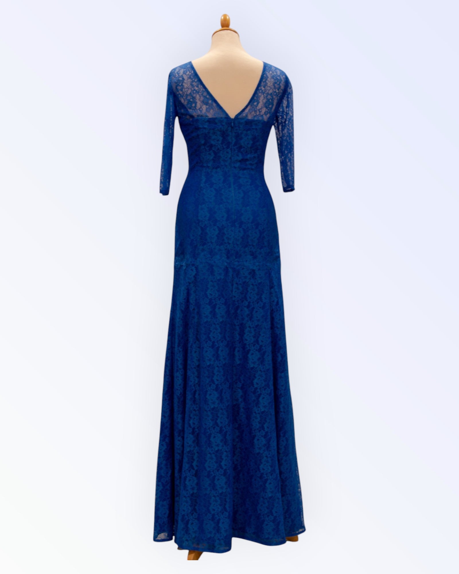 Long blue lace evening dress