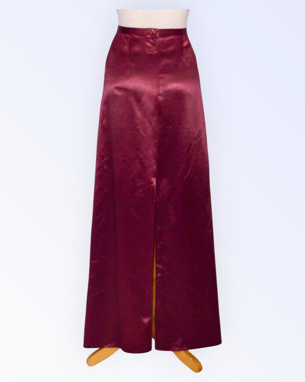Long festive burgundy satin skirt