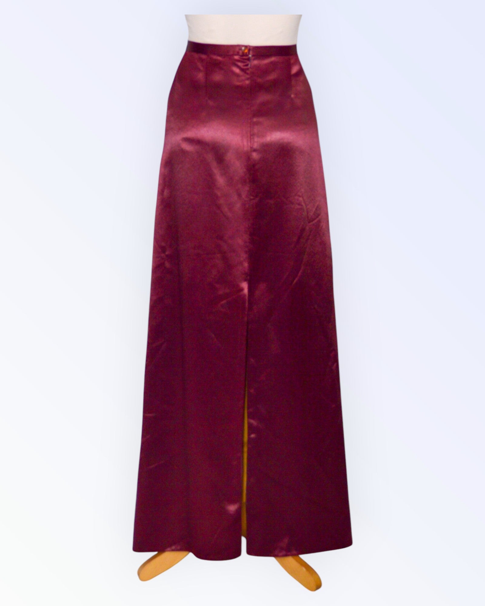 Long festive burgundy satin skirt