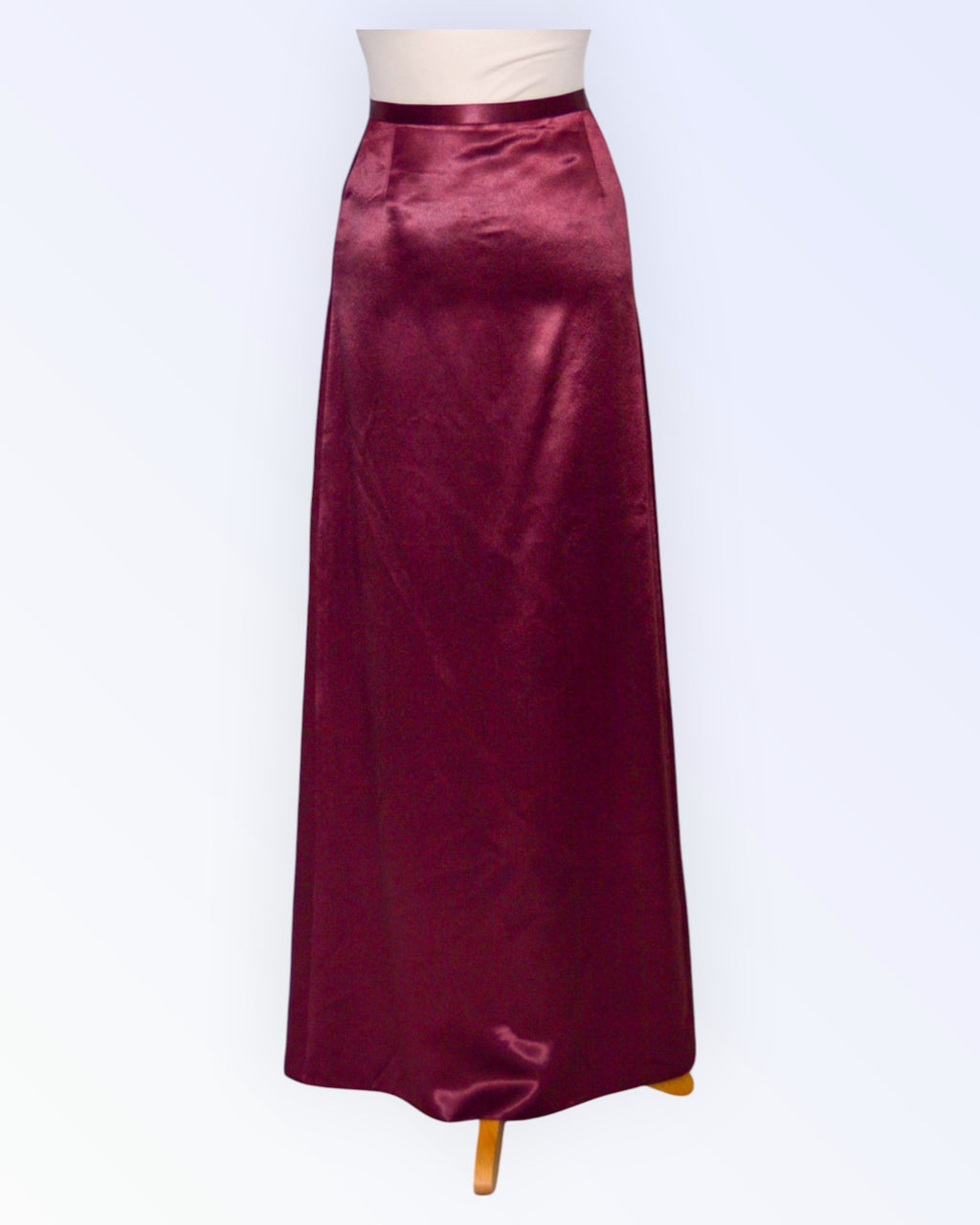Long festive burgundy satin skirt