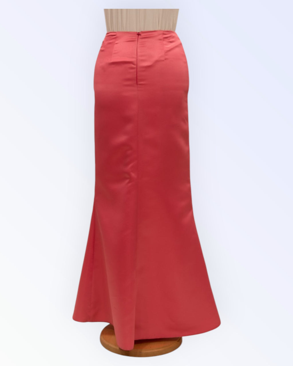 Long festive coral pink satin skirt