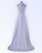 White knit wedding dress with a train