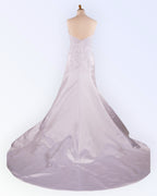 White satin wedding dress with train