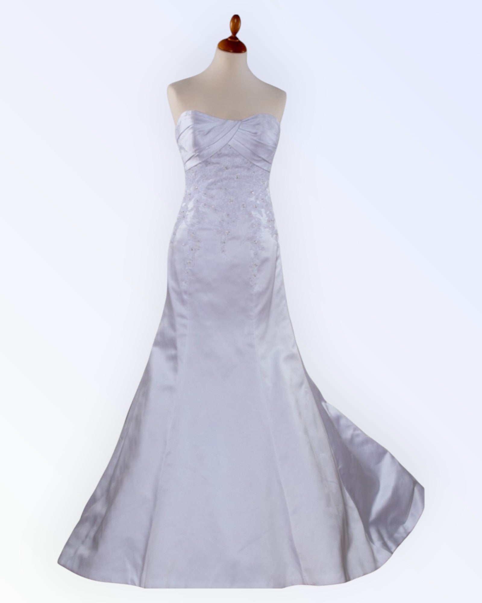 White satin wedding dress with train