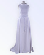 White knit wedding dress with a train