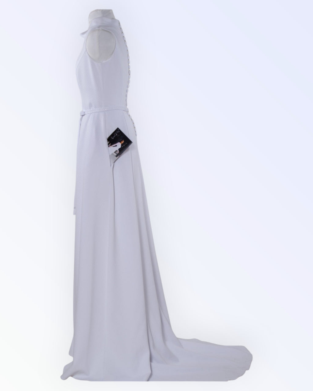 White knit wedding dress with a train