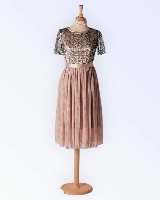 Festive dress with a vintage pink pleated skirt