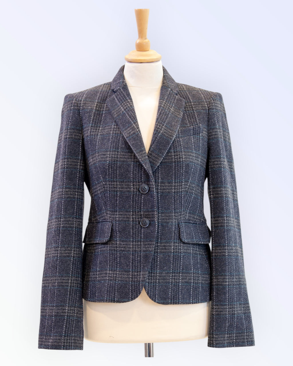 Turnover checked wool blazer jacket