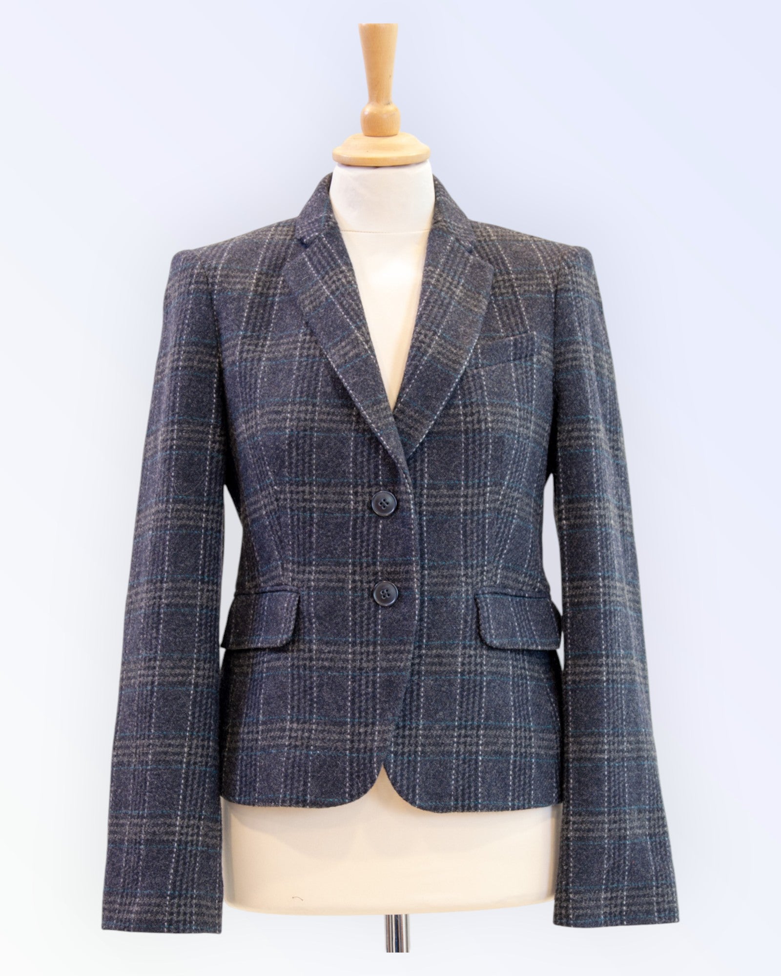 Turnover checked wool blazer jacket