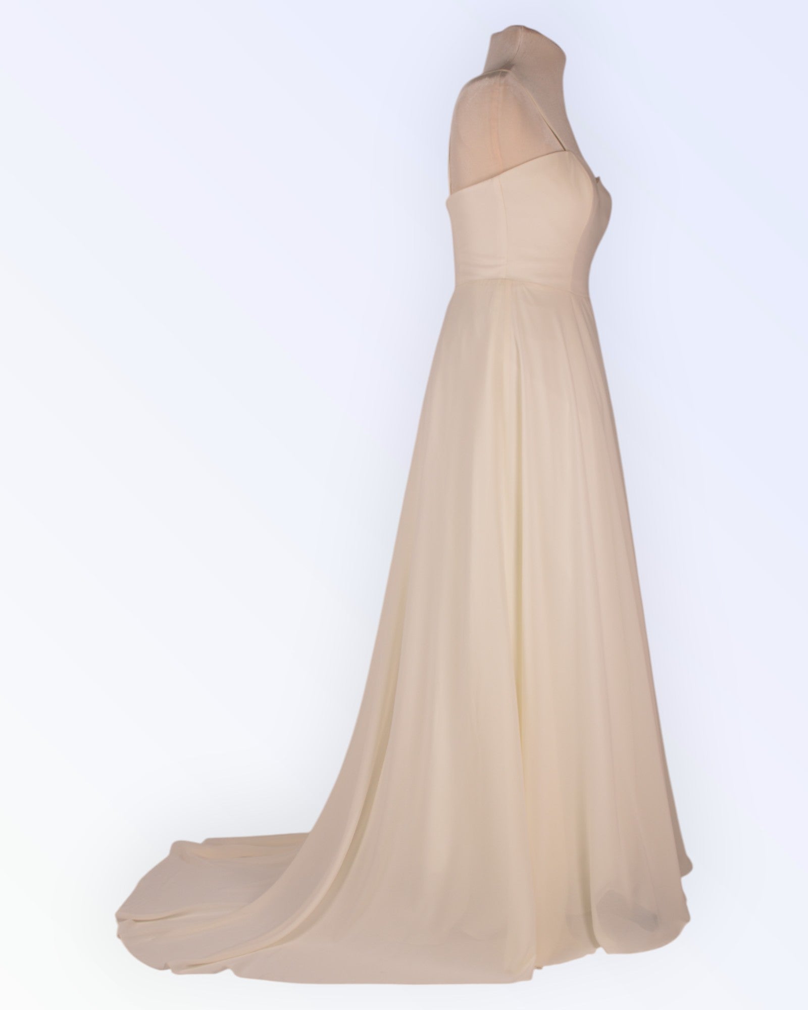 Off-white wedding dress with train