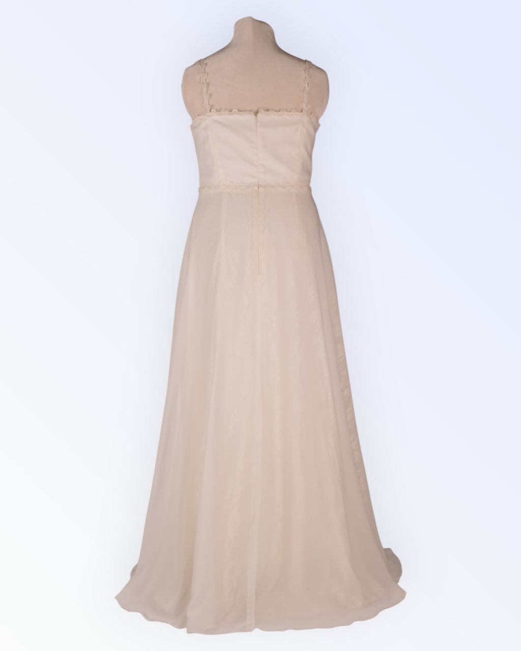 Off-white chiffon wedding dress with lace lining