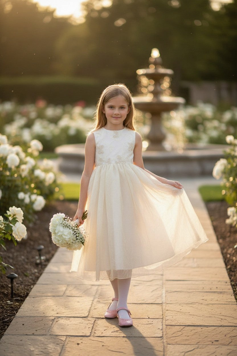 Silk party dress with a fluffy skirt for children