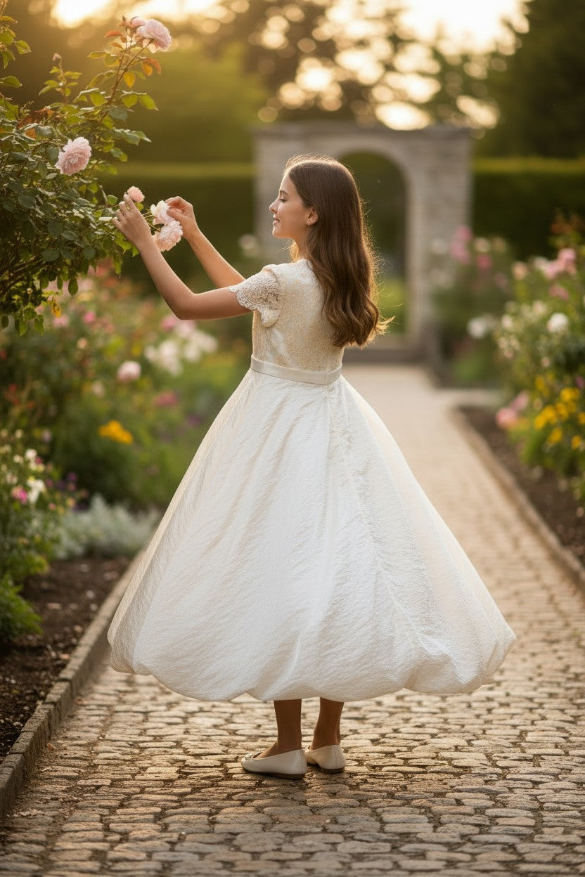 Girls' festive peach-colored dress