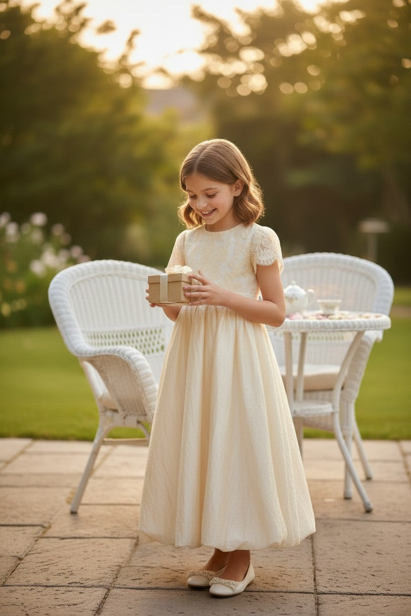 Girls' festive peach-colored dress