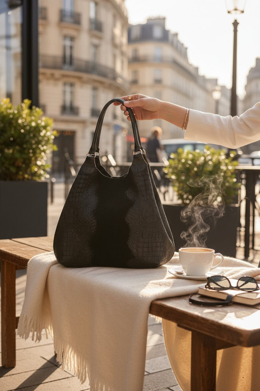 Roberta M. mustast nahast käekott